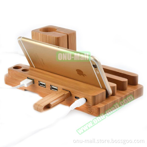 Bamboo Charging Station for Apple Watch Charger, Bracket for iPhone
